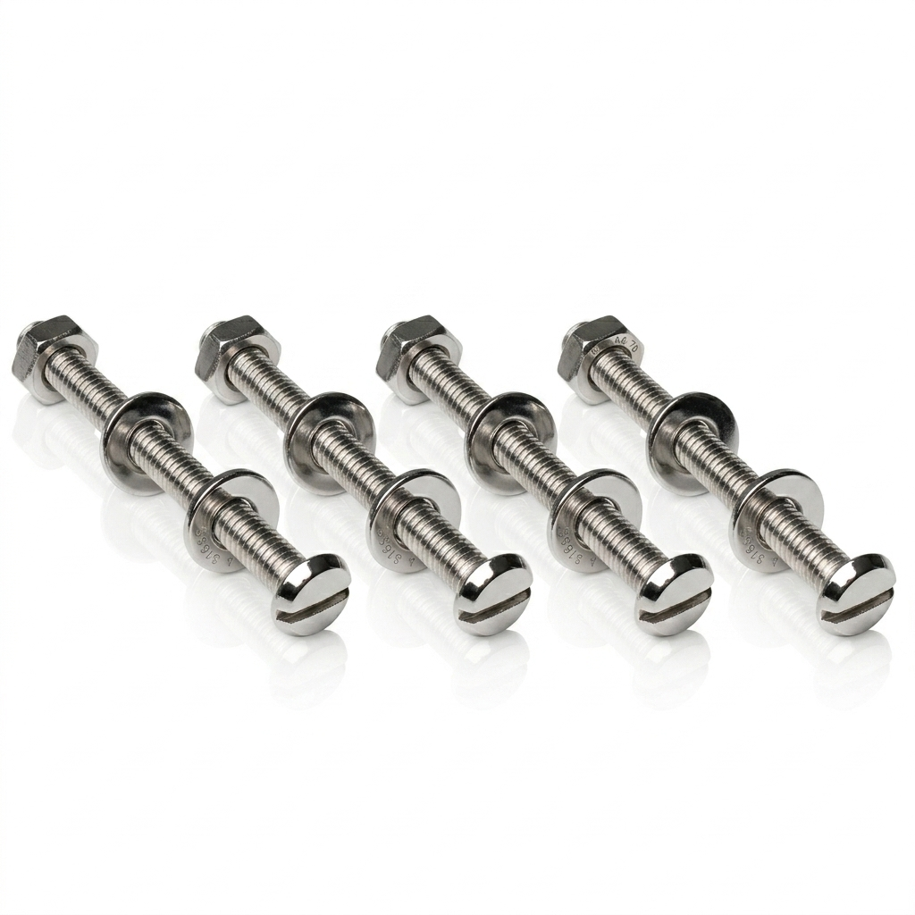 A high-resolution product photograph of four identical, plain stainless steel flat washers arranged in a symmetric two-by-two grid on a seamless, clean white background. The washers have a smooth, matte metallic finish with no visible text or markings.