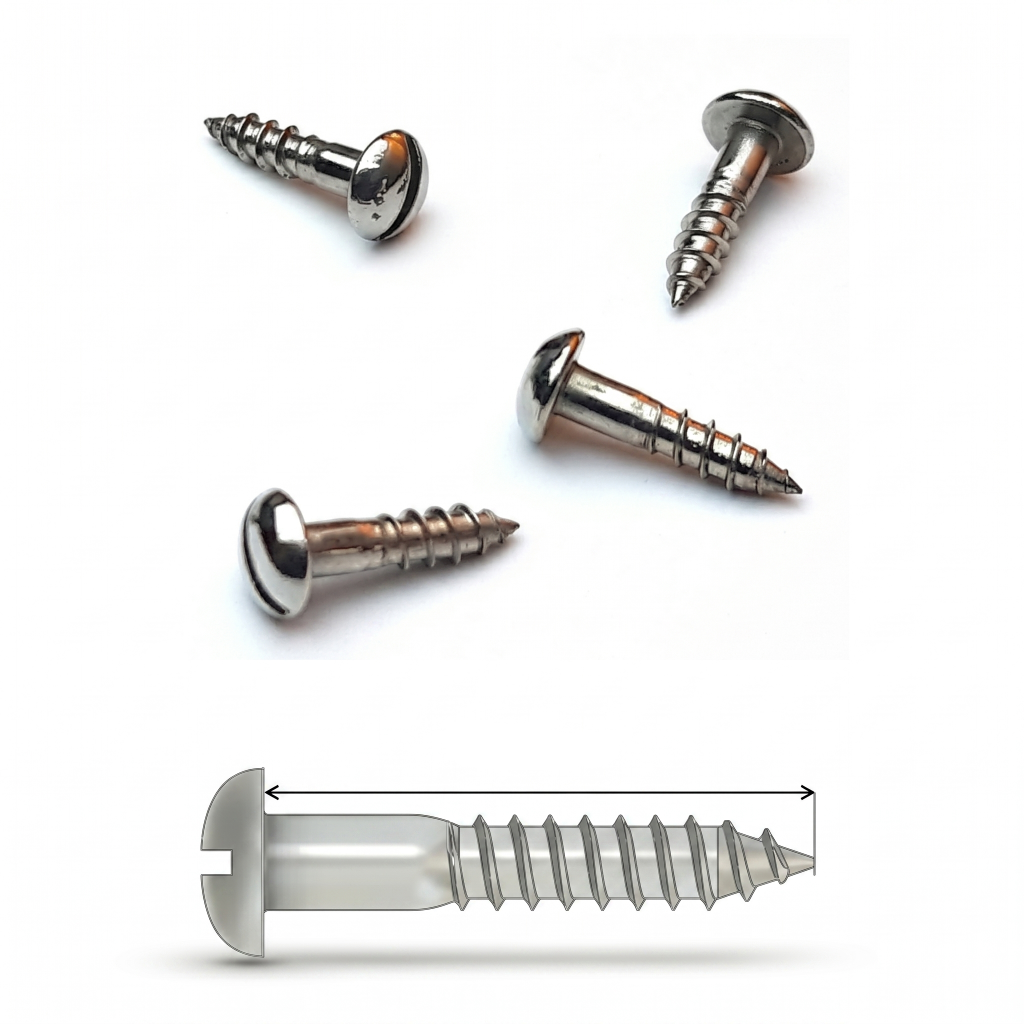 Set of screws with a measurement label on a white background