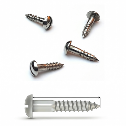 Set of screws with a measurement label on a white background
