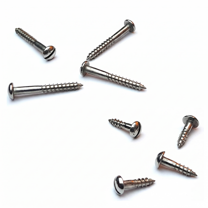 Metal screws on a white background