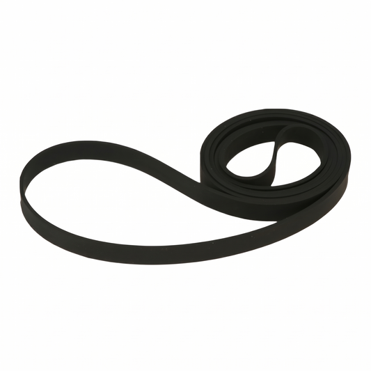 Black rubber replacement drive belt NBLTH0080AF00 for vintage Sharp turntables and record players, coiled on a clean white background.
