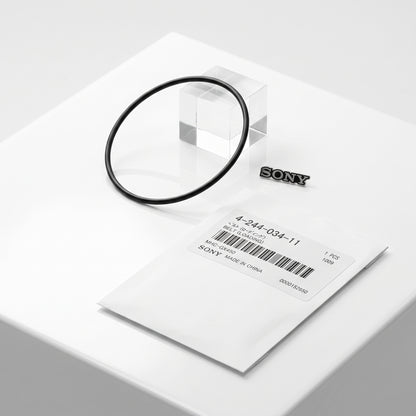 Sony replacement belt packaging, featuring a small black SONY logo and a white paper envelope with a barcode label on a clean white surface.