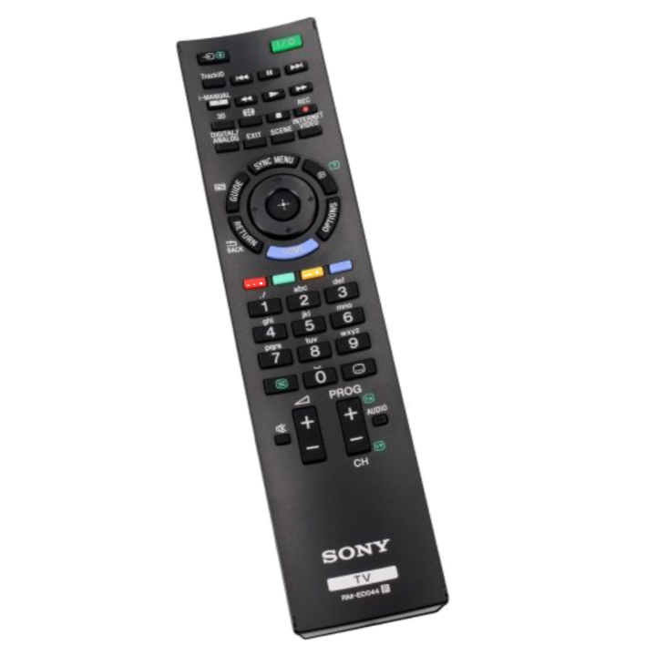 Black Sony TV remote control on a white background