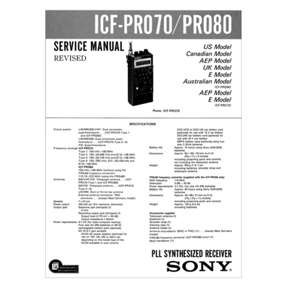 PDF Download Sony ICF-PRO70 ICF-PRO80 Service Manual