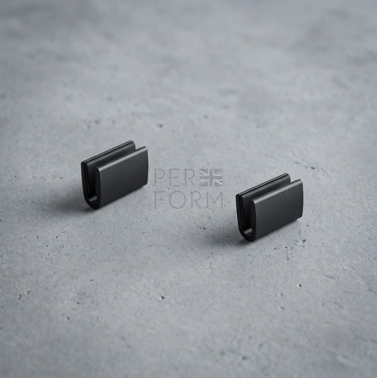 Two black rectangular objects on a white background