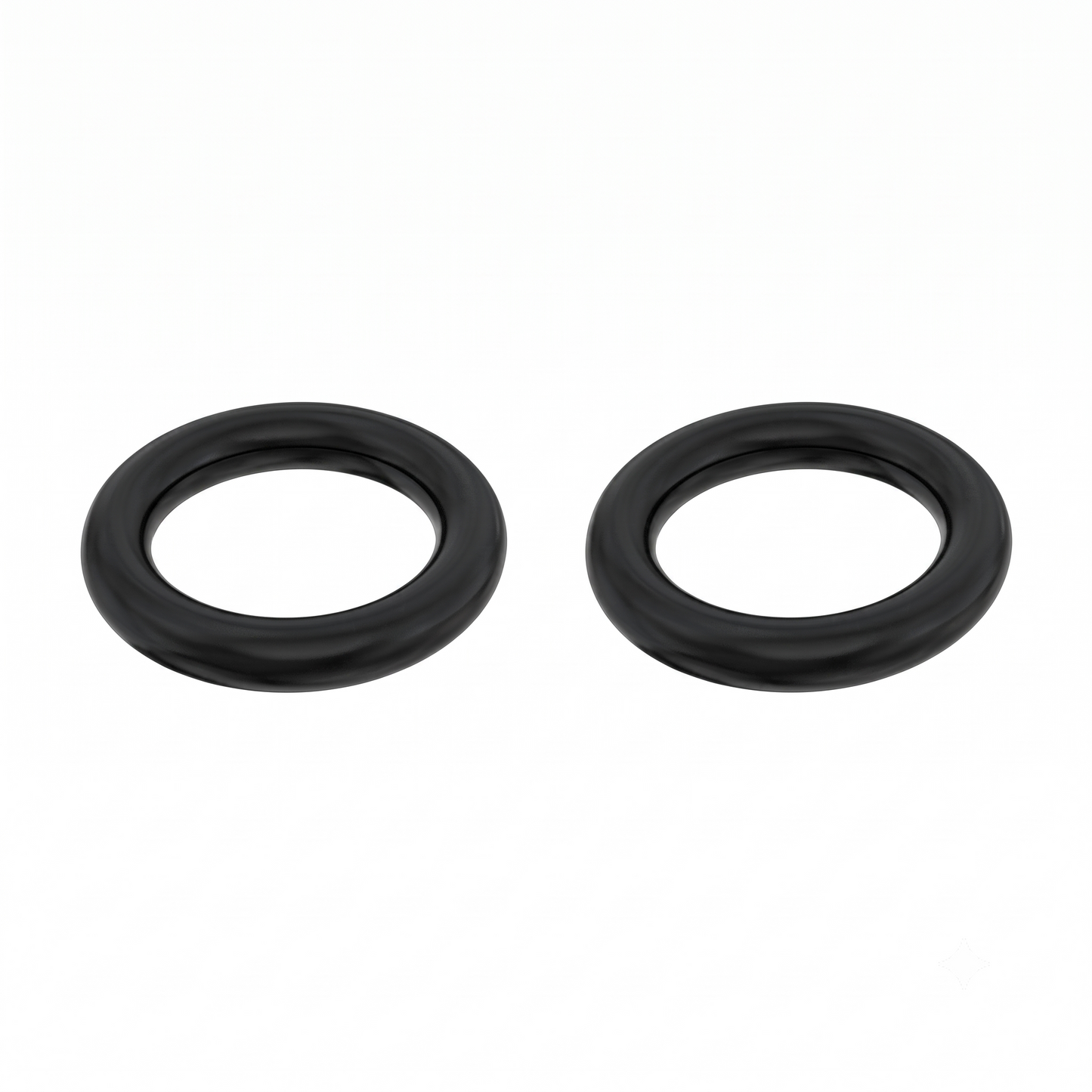 Two black rubber O-rings shown side by side on a plain white background.