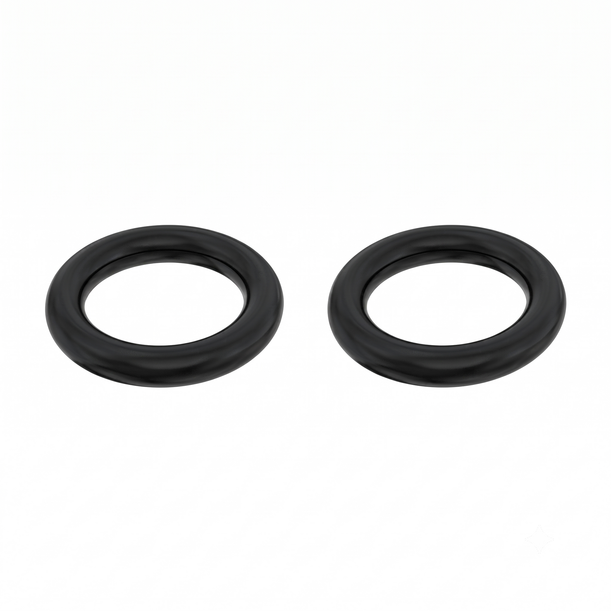 Two black rubber O-rings shown side by side on a plain white background.