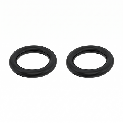 Two black rubber O-rings shown side by side on a plain white background.