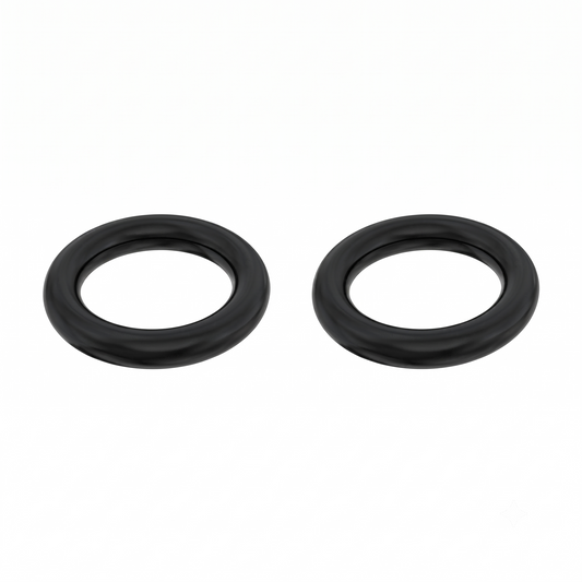 Two black rubber O-rings shown side by side on a plain white background.