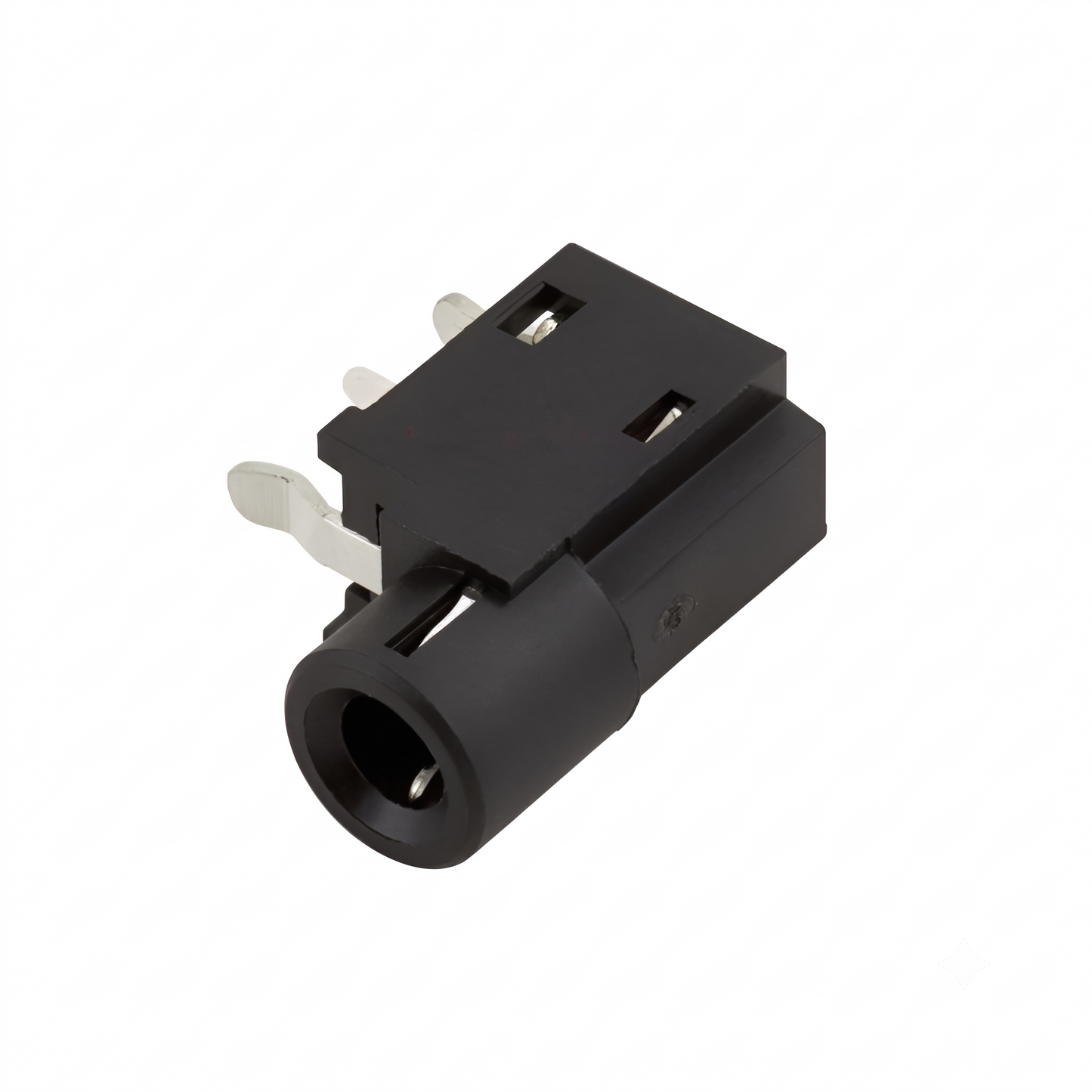 A black audio jack plug adapter with white internal contacts, shown on a plain white background.