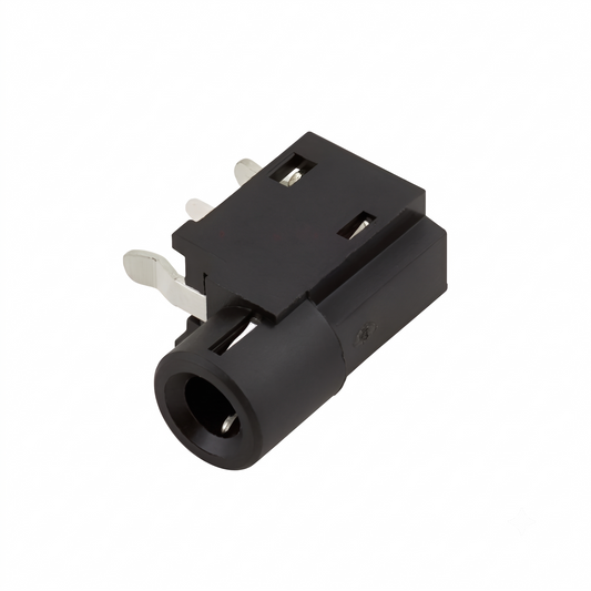 A black audio jack plug adapter with white internal contacts, shown on a plain white background.