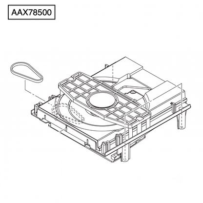 Technical drawing of a CD loading mechanism showing where the AAX78500 drive belt is located/.
