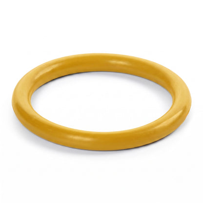 Yellow silicone idler wheel tyre upgrade for Goldring Lenco turntables, isolated on a white background.