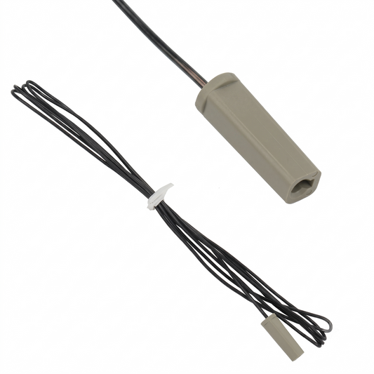 A Panasonic antenna with black wires, a white tie-wrap, and a beige plastic housing, shown on a solid white background.