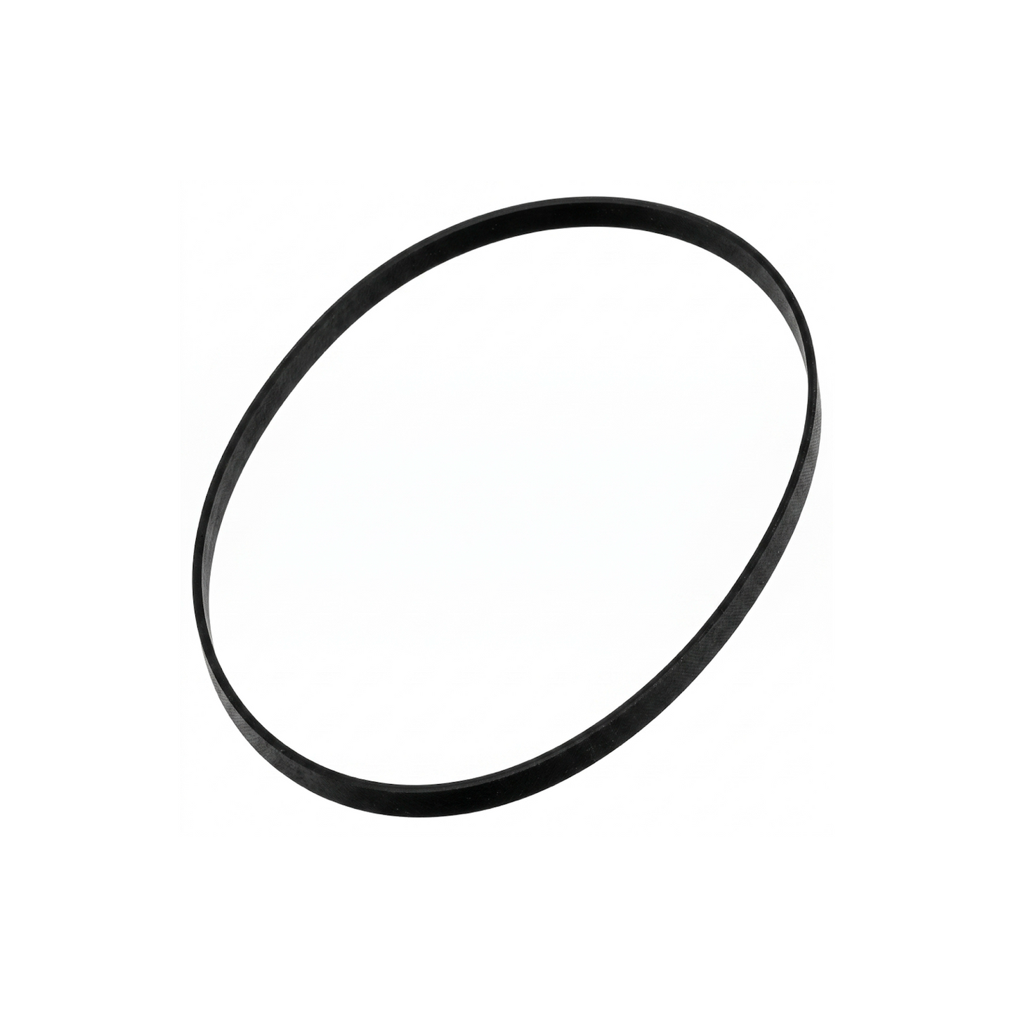 A black rubber circular belt with a flat profile, shown on a plain white background.