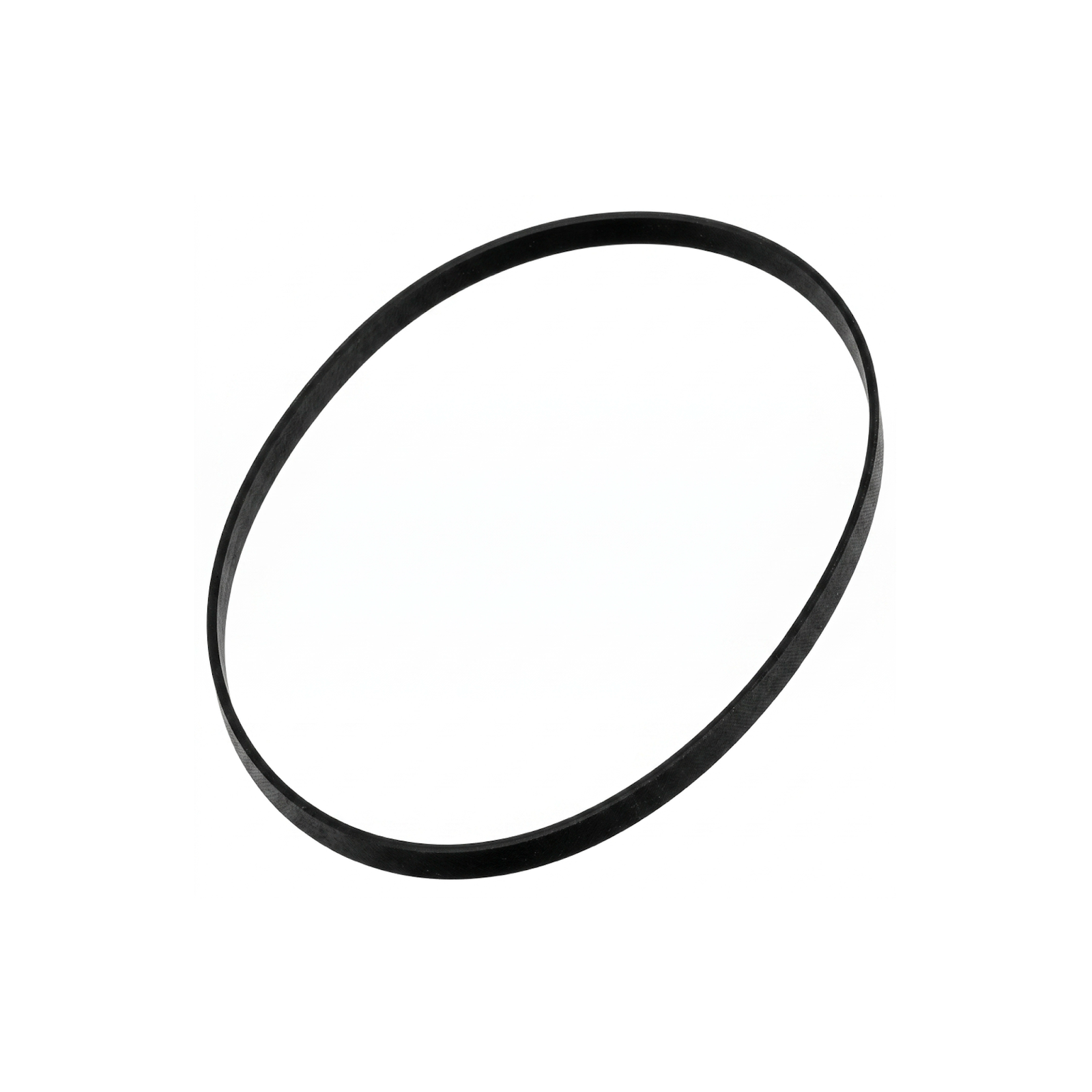 A black rubber circular belt with a flat profile, shown on a plain white background.