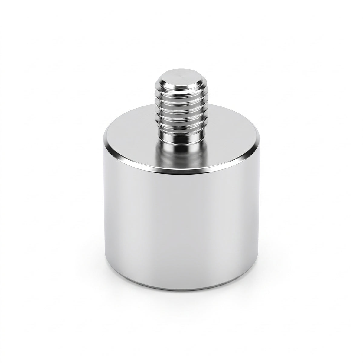 A metallic silver cylindrical adapter with a threaded screw post on top, shown on a clean white background.