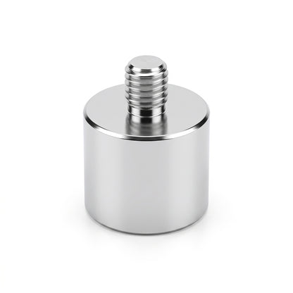 A metallic silver cylindrical adapter with a threaded screw post on top, shown on a clean white background.