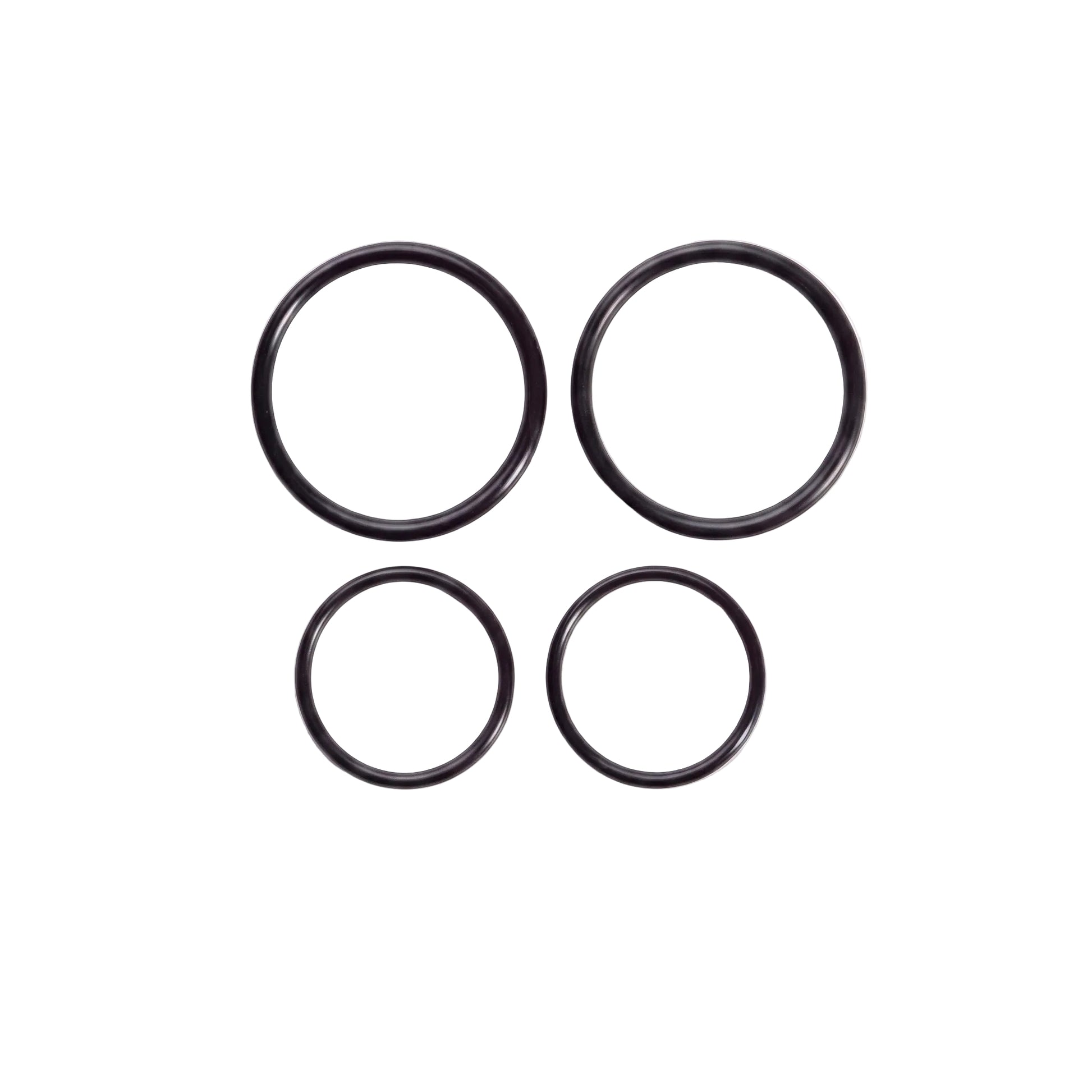Four black rubber O-rings of 2 sizes arranged in a 2x2 grid on a plain white background.