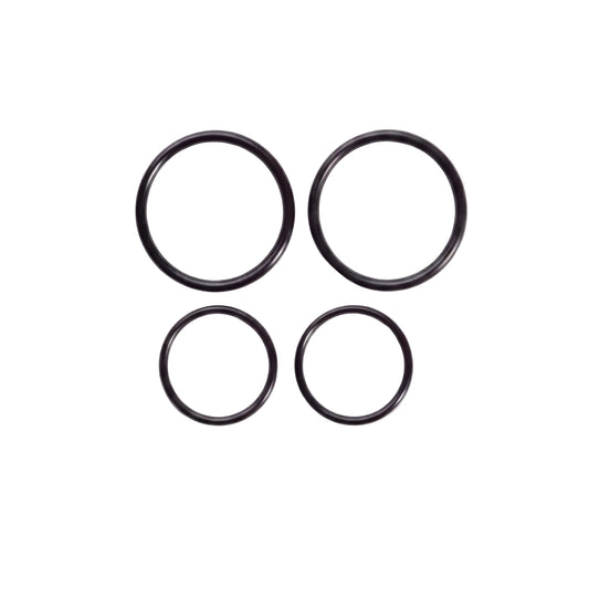 Four black rubber O-rings of 2 sizes arranged in a 2x2 grid on a plain white background.