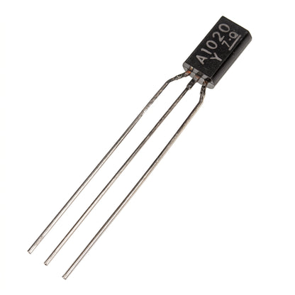 A small electronic component, transistor, featuring a black plastic body with the text 'A1020Y' and three metal leads.