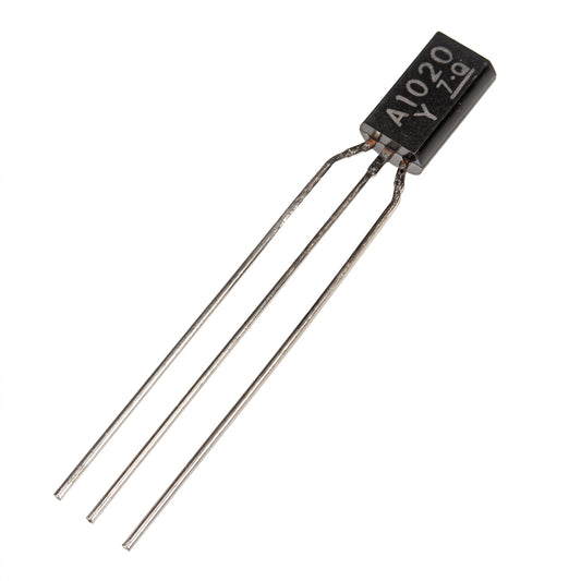 A small electronic component, transistor, featuring a black plastic body with the text 'A1020Y' and three metal leads.