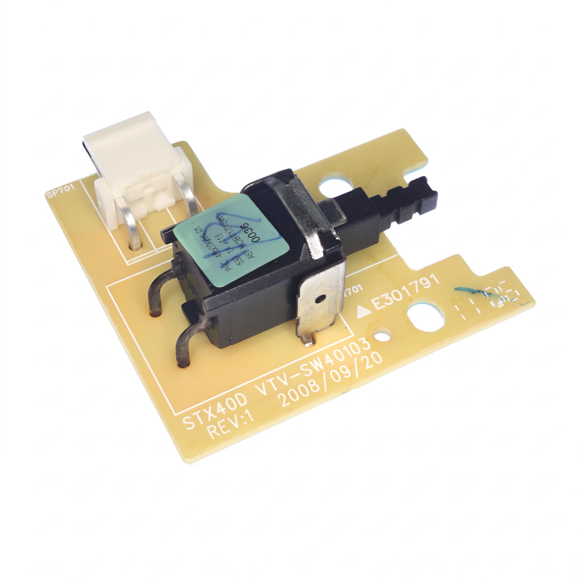 Electronic circuit board with components on a white background