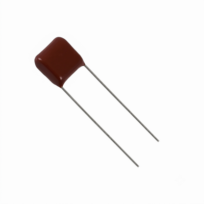 Capacitor with a brown body and two leads on a white background