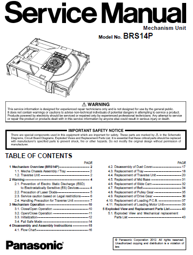 Panasonic BRS14P Service Manual Complete