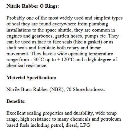 NITRILE 70 Rubber O-Ring 3 x 23mm