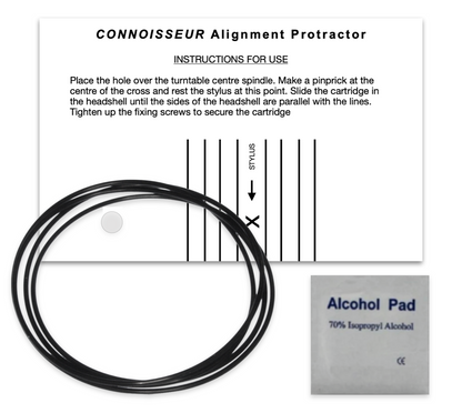The Connoisseur BD1 - BD2 Turntable Drive Belt + Cartridge Alignment Protractor