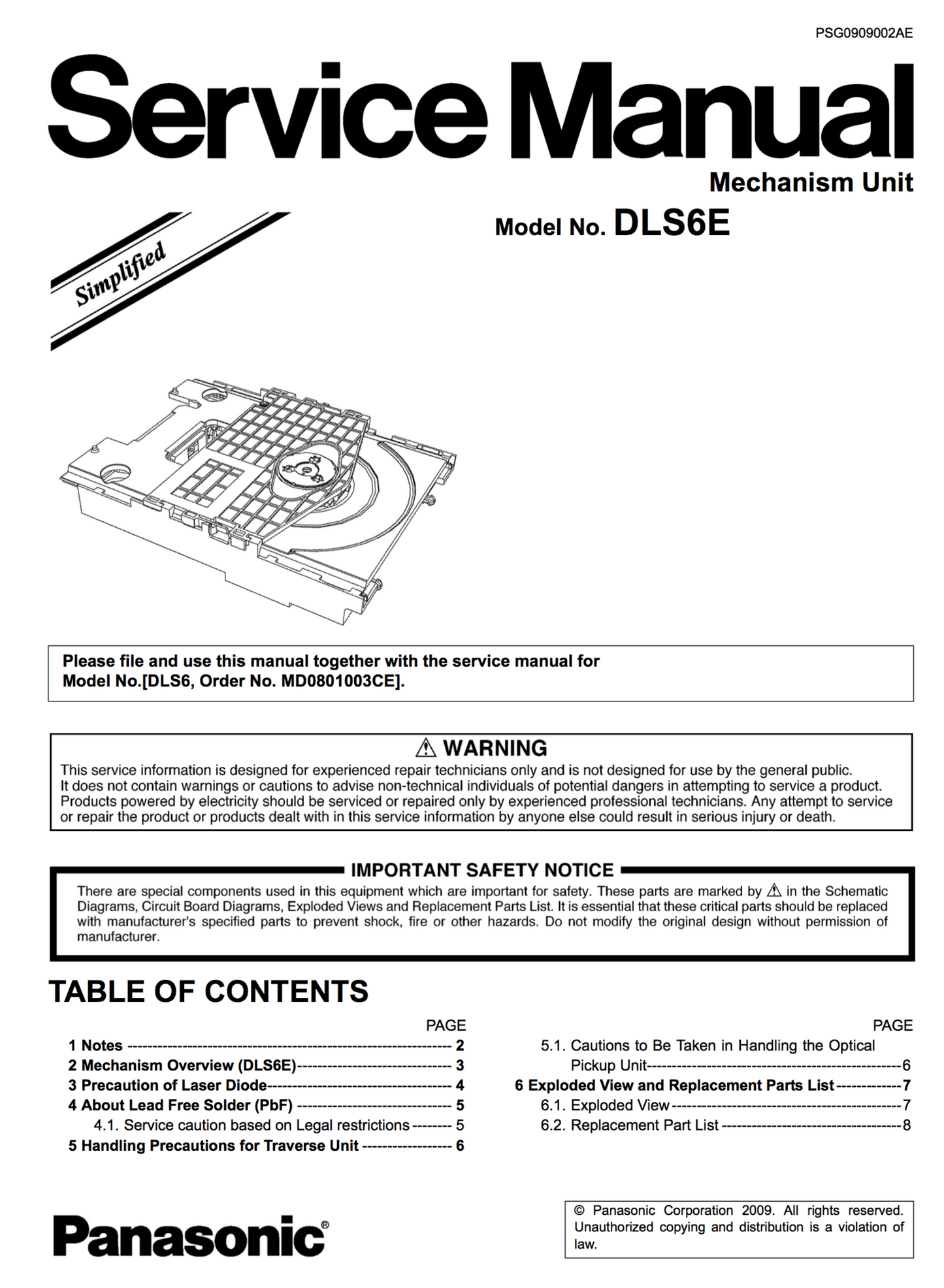 Panasonic DLS6E Service Manual