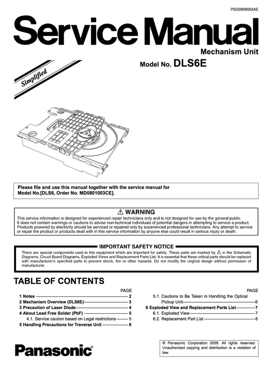 Panasonic DLS6E Service Manual