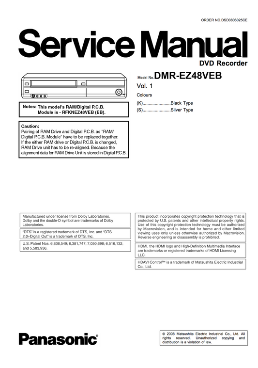 Panasonic DMR-EZ48VEB Service Manual Complete