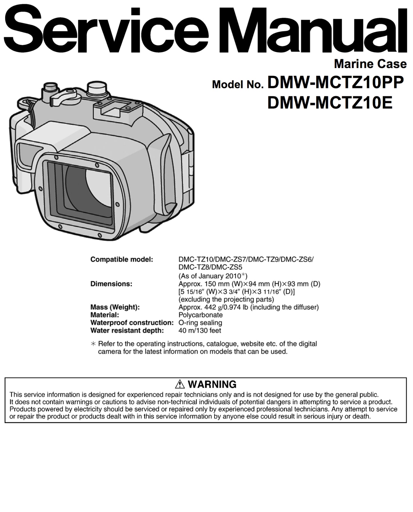Panasonic DMW-MCTZ10E DMW-MCTZ10PP Service Manual Complete