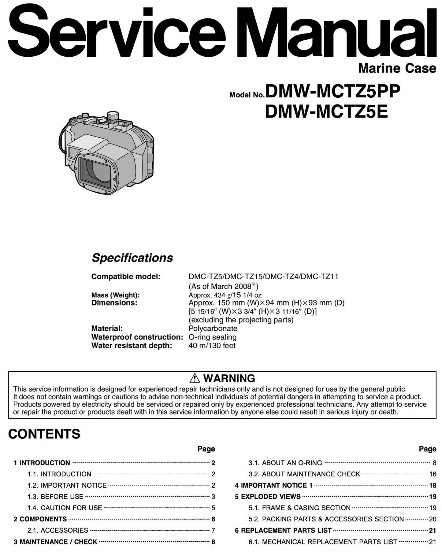 Panasonic DMW-MCTZ5E DMW-MCTZ5PP Service Manual Complete