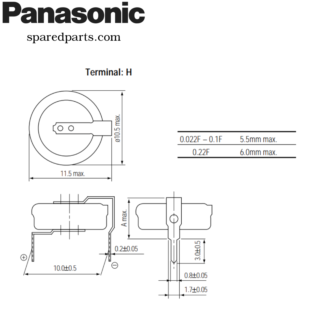 Panasonic.0.22F 5.5V SD Series Gold Capacitor EECS0HD224H