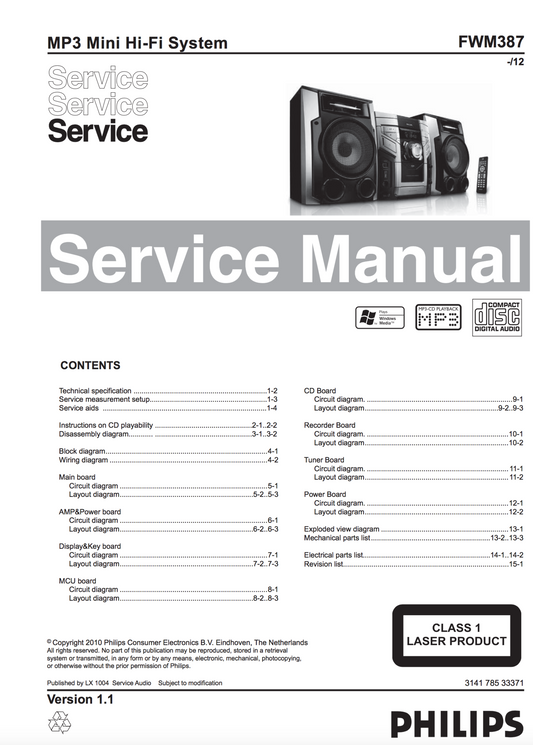 Philips FWM387 Service Manual