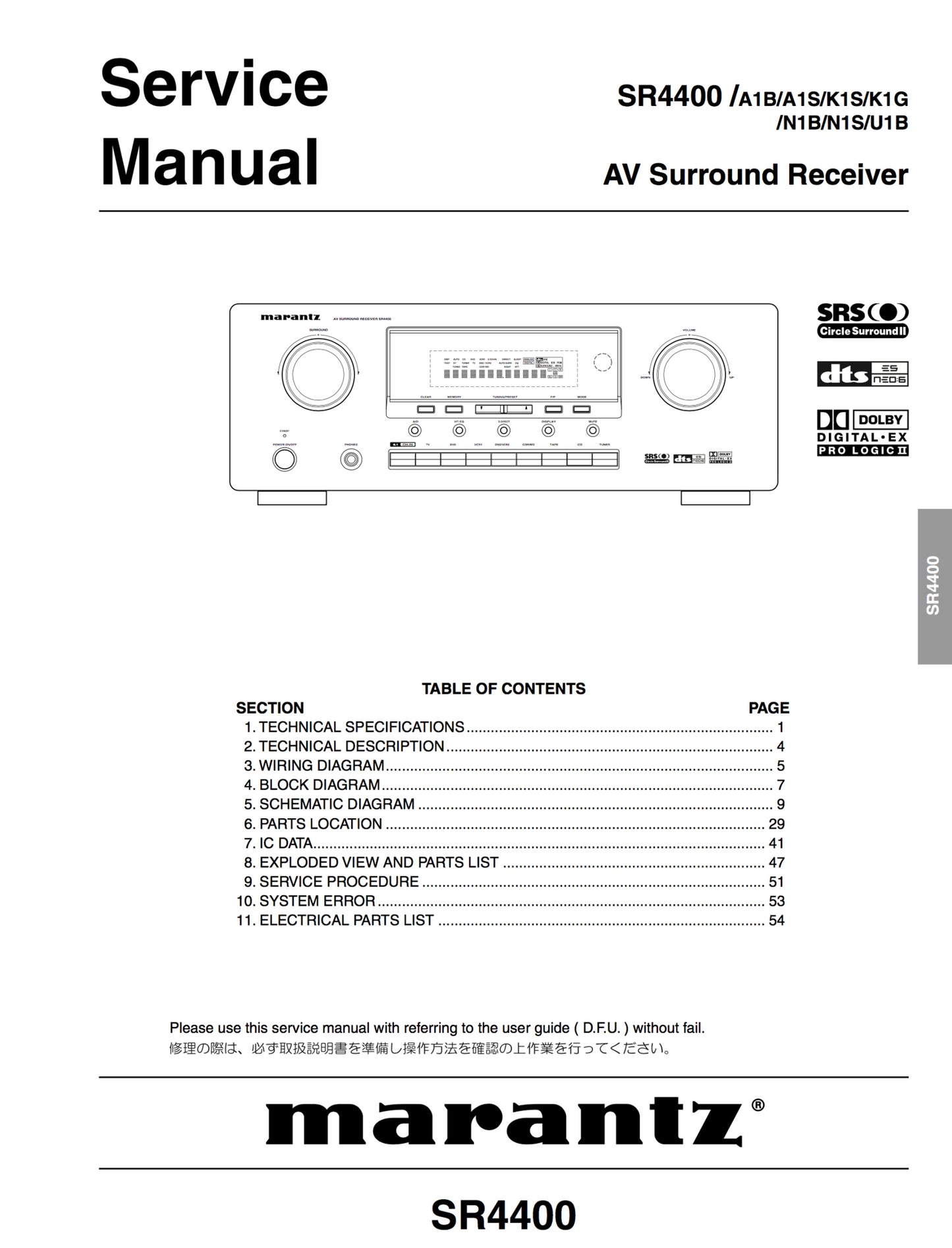 Marantz SR4400 Service Manual Complete - Spared Parts UK