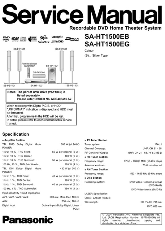 Panasonic SA-HT1500 Service Manual Complete