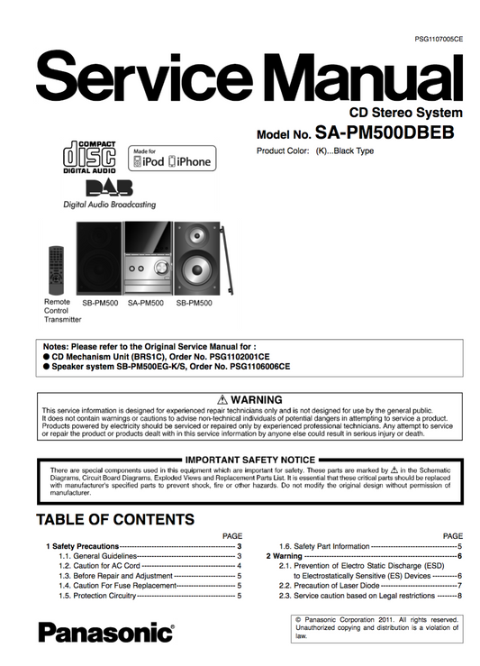 Panasonic SA-PM500DBEB Service Manual Complete