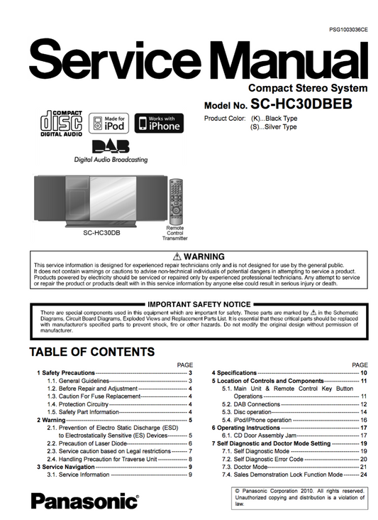 Panasonic SC-HC30DBEB Service Manual Complete