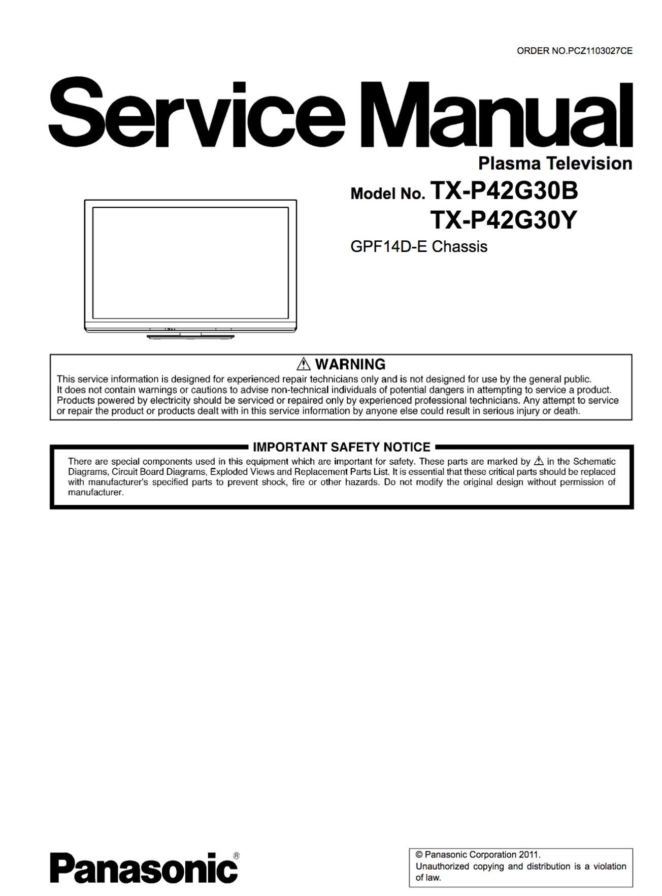 Panasonic TX-P42G30B TX-P42G30Y Service Manual