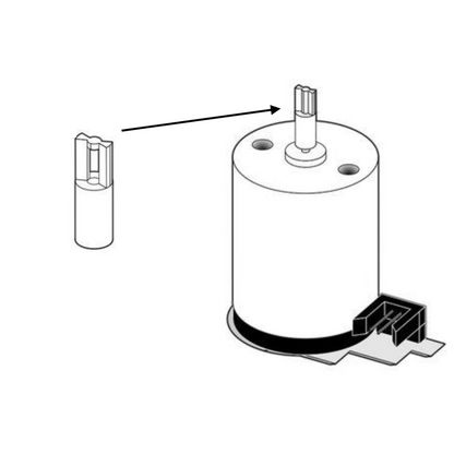 Technical diagram of a cylindrical component with a smaller cylindrical part and a rectangular piece on a white background.
