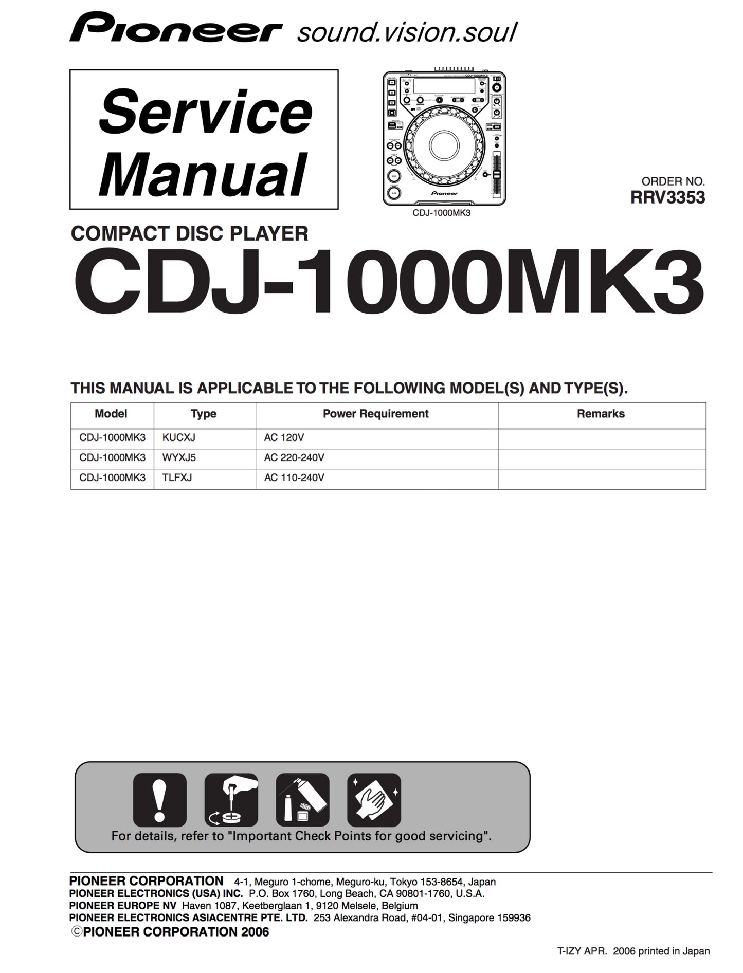 Pioneer CDJ-1000MK3 Service Manual Complete