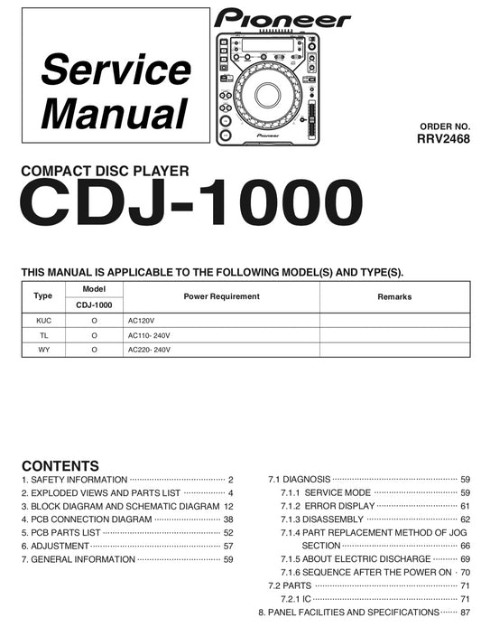 Pioneer CDJ-1000 Service Manual