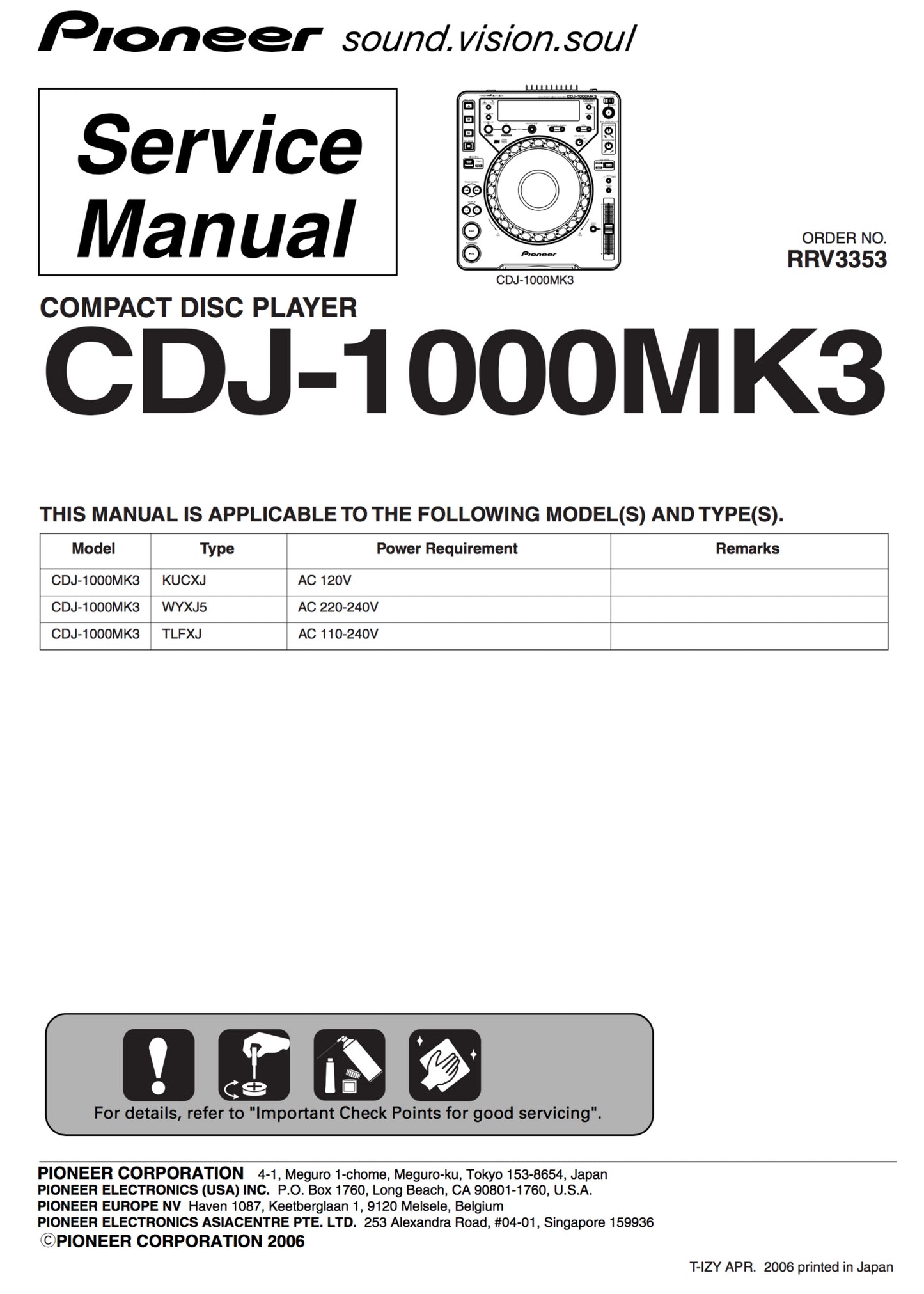 Pioneer CJD-1000MK3 Service Manual Complete