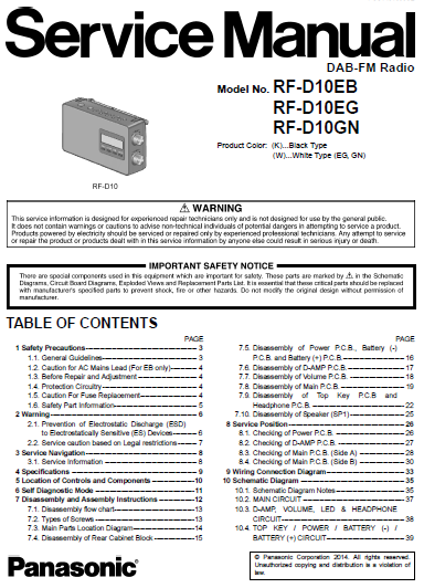 Panasonic RF-D10 Service Manual Complete