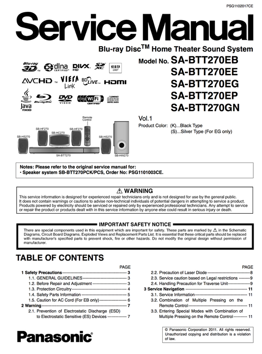 Panasonic SABTT270 Service Manual Complete
