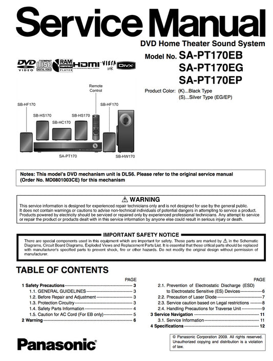 Panasonic SA-PT170 Service Manual